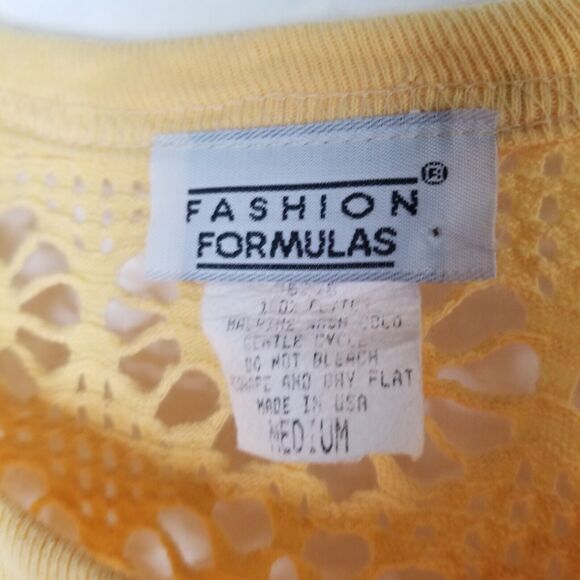 Vtg Y2K Fashion Formulas Peachy Yellow Crochet Fishnet Top Grunge Medium Punk - Picture 4 of 7